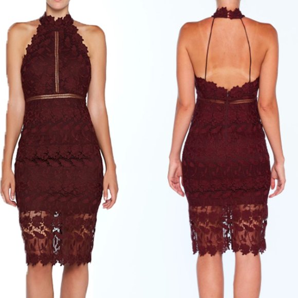 Bardot Dresses & Skirts - Bardot Noni Halter Lace Wine Cocktail Midi Dress